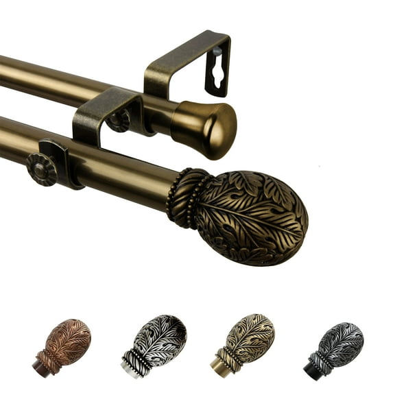 13/16" Dia Adjustable 28-48" Santino Double Curtain Rod in Antique Brass