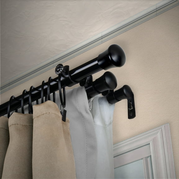 13/16" Dia Adjustable 28-48" Triple Curtain Rod - Black