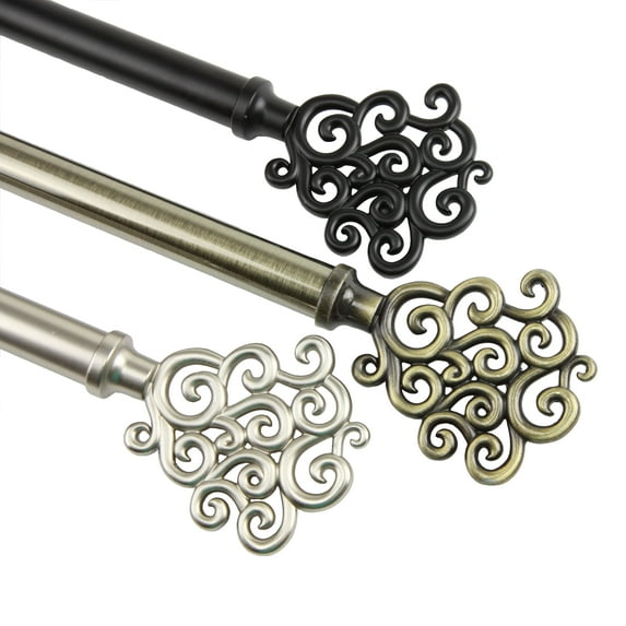 13/16" Dia Adjustable 28-48 inch Curtain Rod with Goldie Finials - Black,(4871-282)