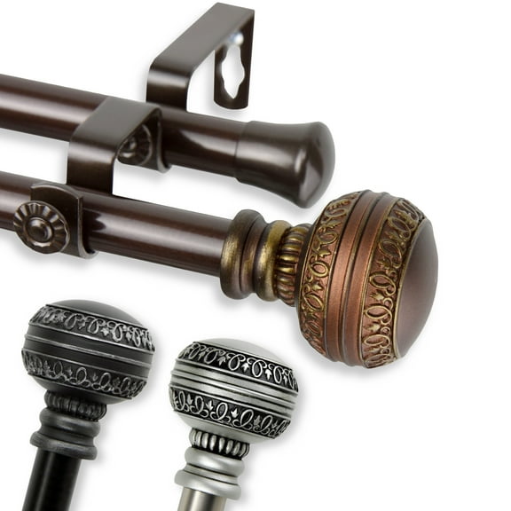 13/16" Dia Adjustable 28-48 inch Double Curtain Rod with Greta Finials - Satin Nickel,(4702-285)