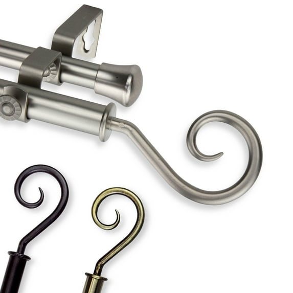 13/16" Dia Adjustable 28-48 inch Double Curtain Rod with Julius Finials - Black,(4720-282)