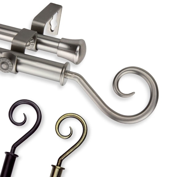 13/16" Dia Adjustable 28-48 inch Double Curtain Rod with Julius Finials - Satin Nickel,(4720-285)