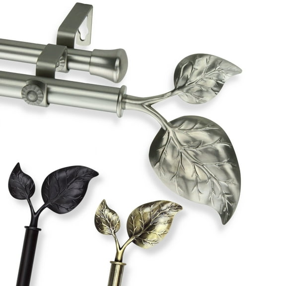 13/16" Dia Adjustable 28-48 inch Double Curtain Rod with Parnika Finials - Black,(4733-282)