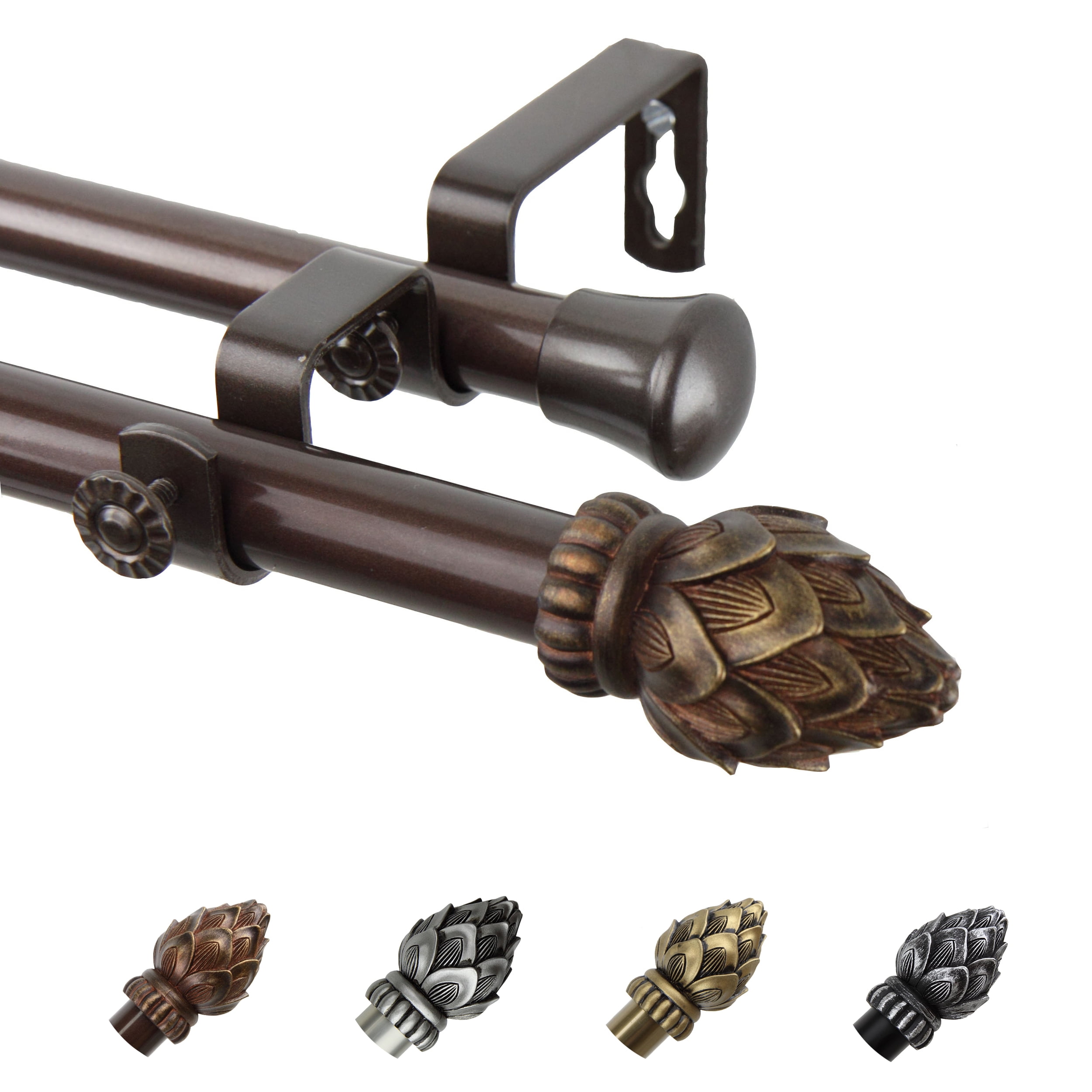 13/16" Dia Adjustable 48-84" Alonzo Double Curtain Rod in Cocoa