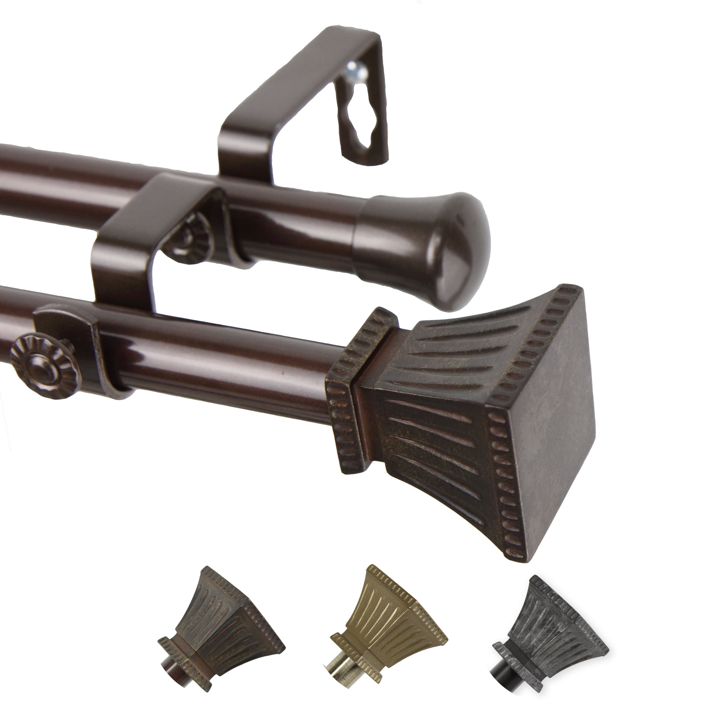 13/16" Dia Adjustable 48-84" Amara Double Curtain Rod in Cocoa