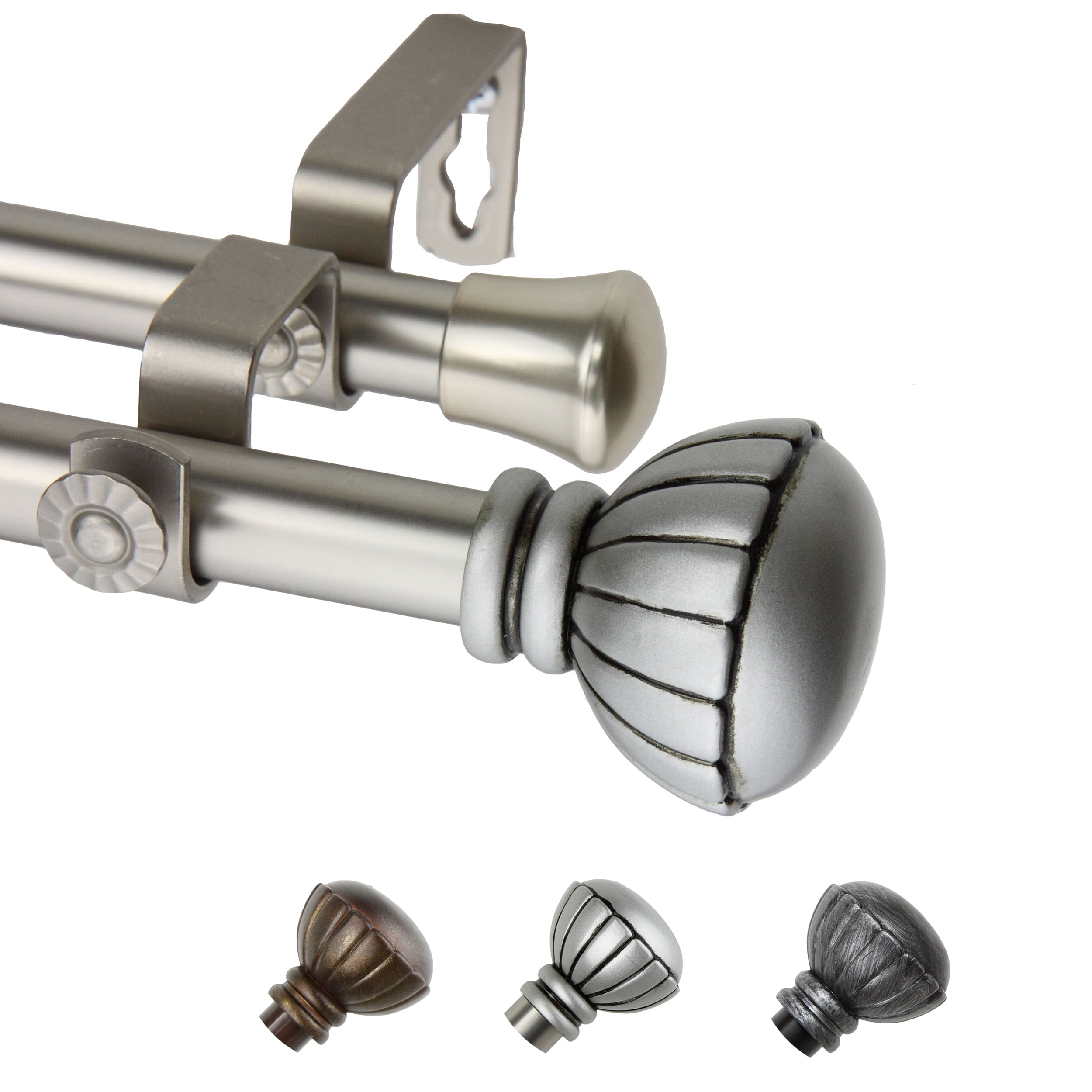 13/16" Dia Adjustable 48-84" Bria Double Curtain Rod in Satin Nickel