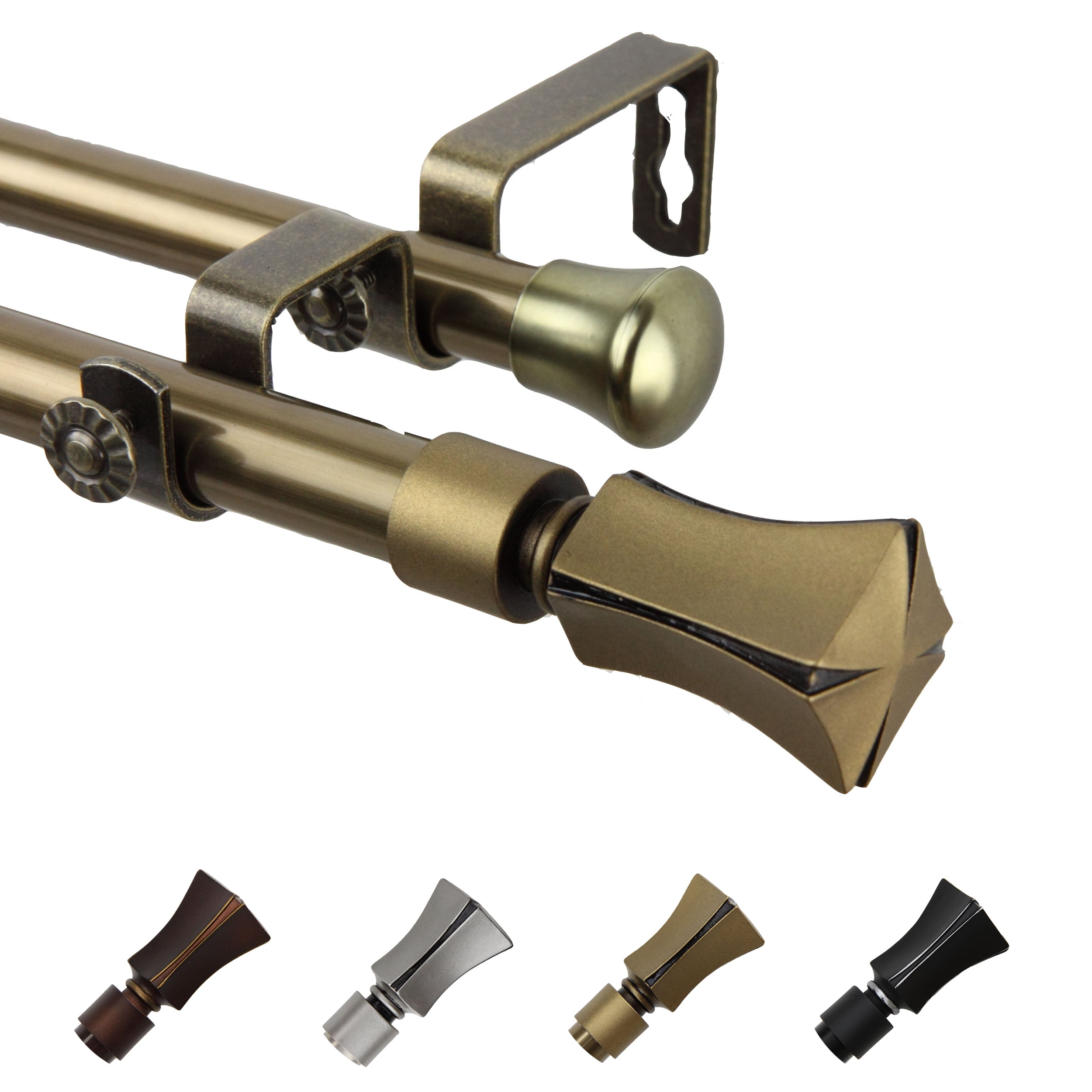 13/16" Dia Adjustable 48-84" Leandro Double Curtain Rod in Antique Brass