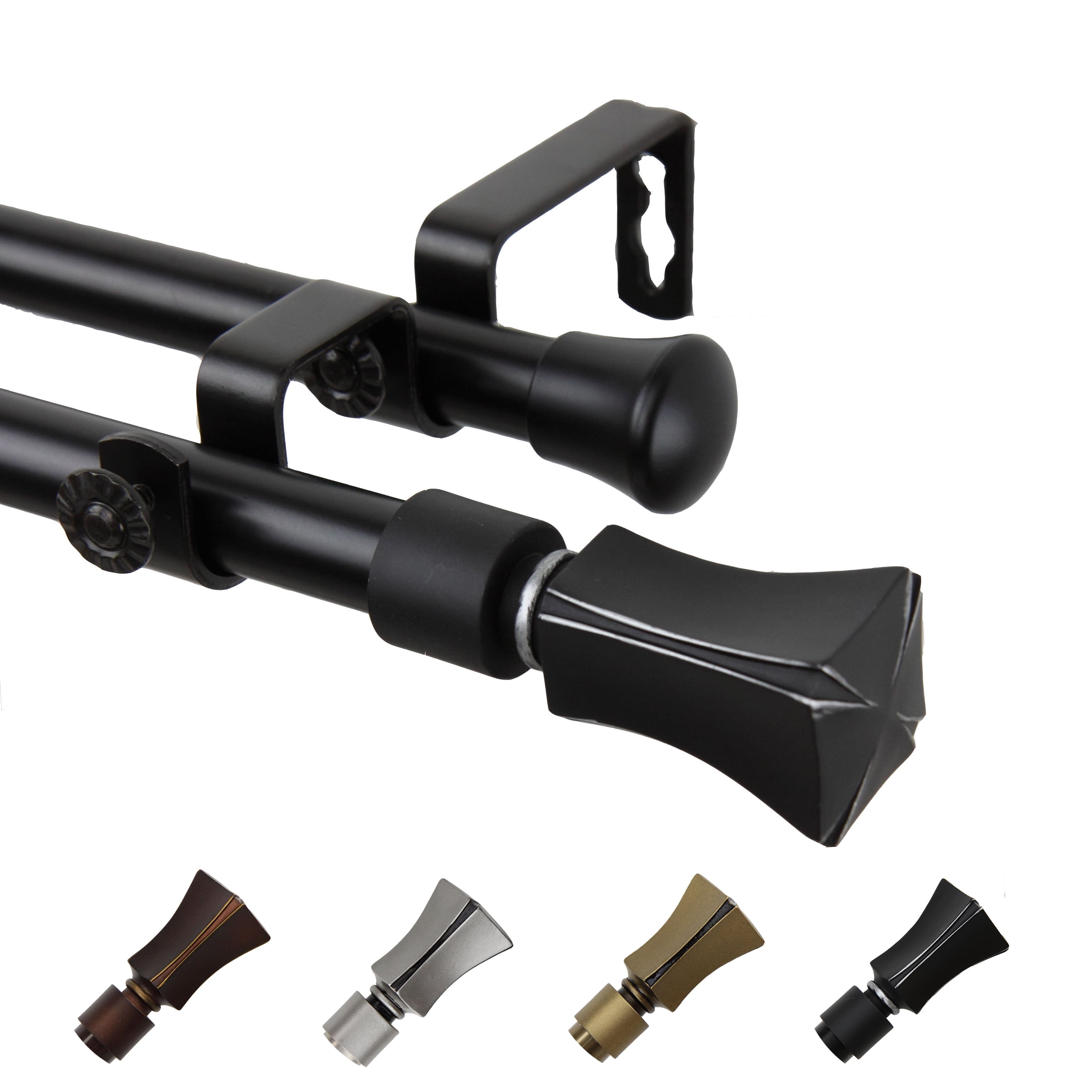 13/16" Dia Adjustable 48-84" Leandro Double Curtain Rod in Black