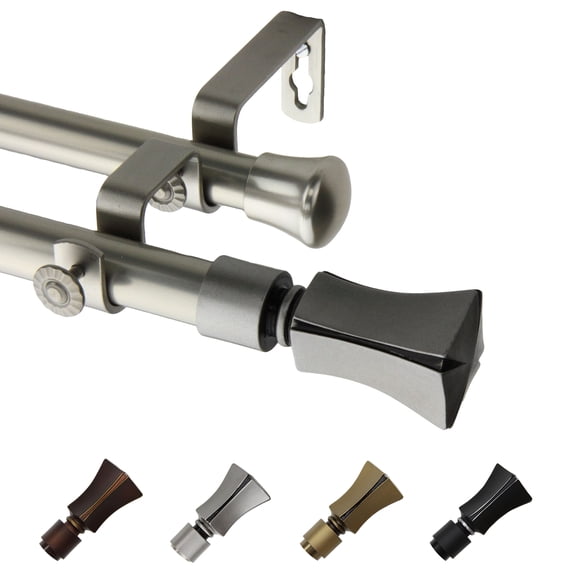13/16" Dia Adjustable 48-84" Leandro Double Curtain Rod in Satin Nickel