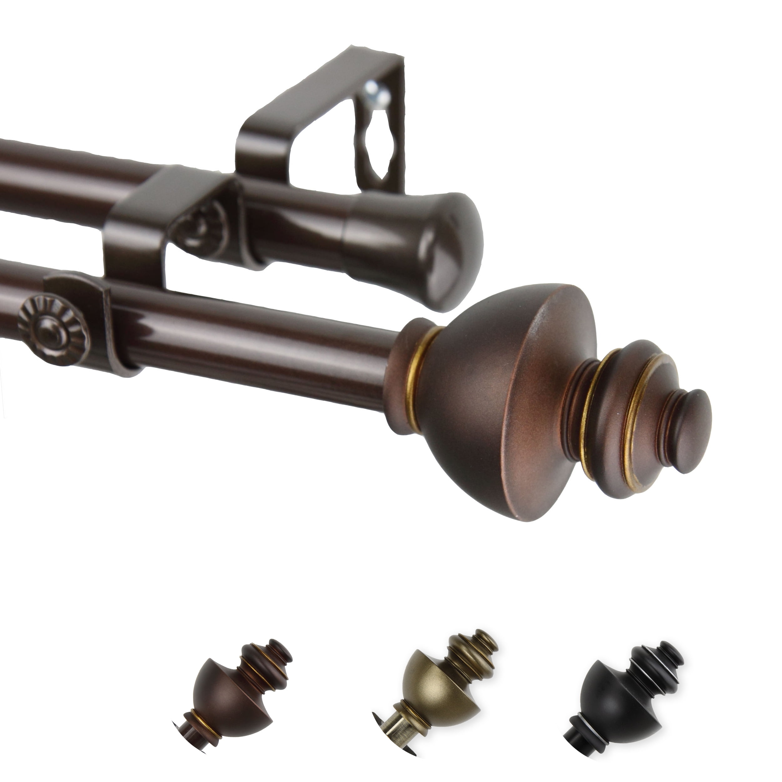 13/16" Dia Adjustable 48-84" Paola Double Curtain Rod in Cocoa