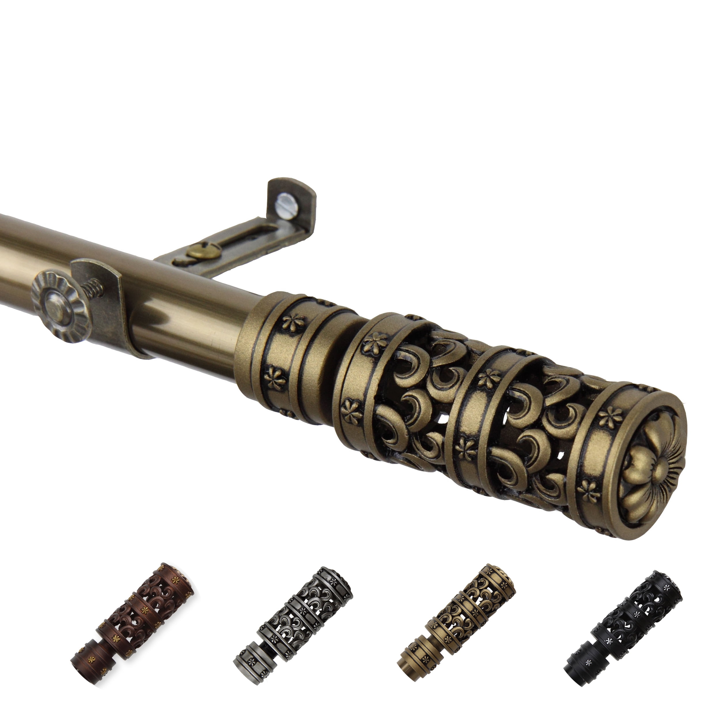 13/16" Dia Adjustable 48-84" Rocco Curtain Rod in Antique Brass