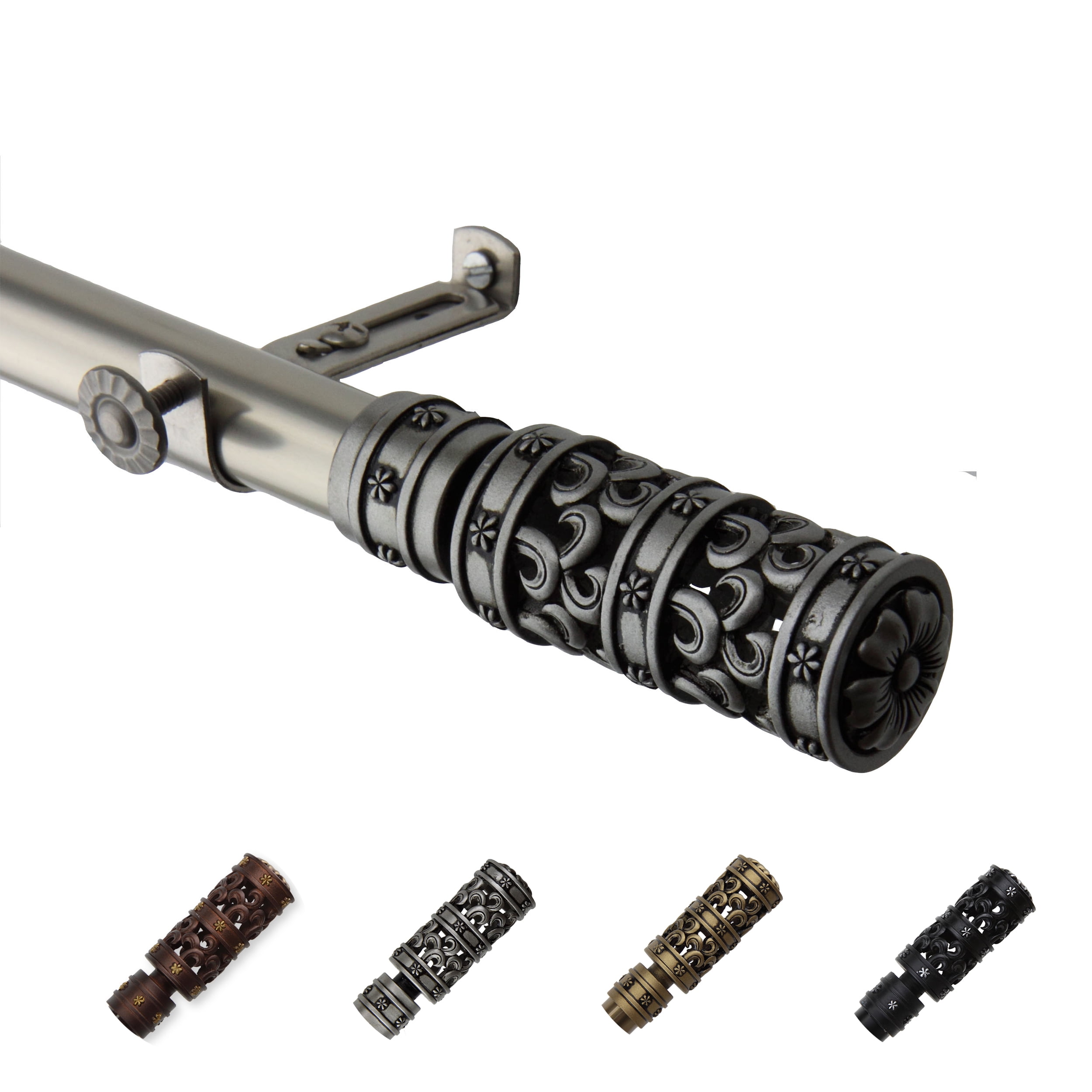 13/16" Dia Adjustable 48-84" Rocco Curtain Rod in Satin Nickel