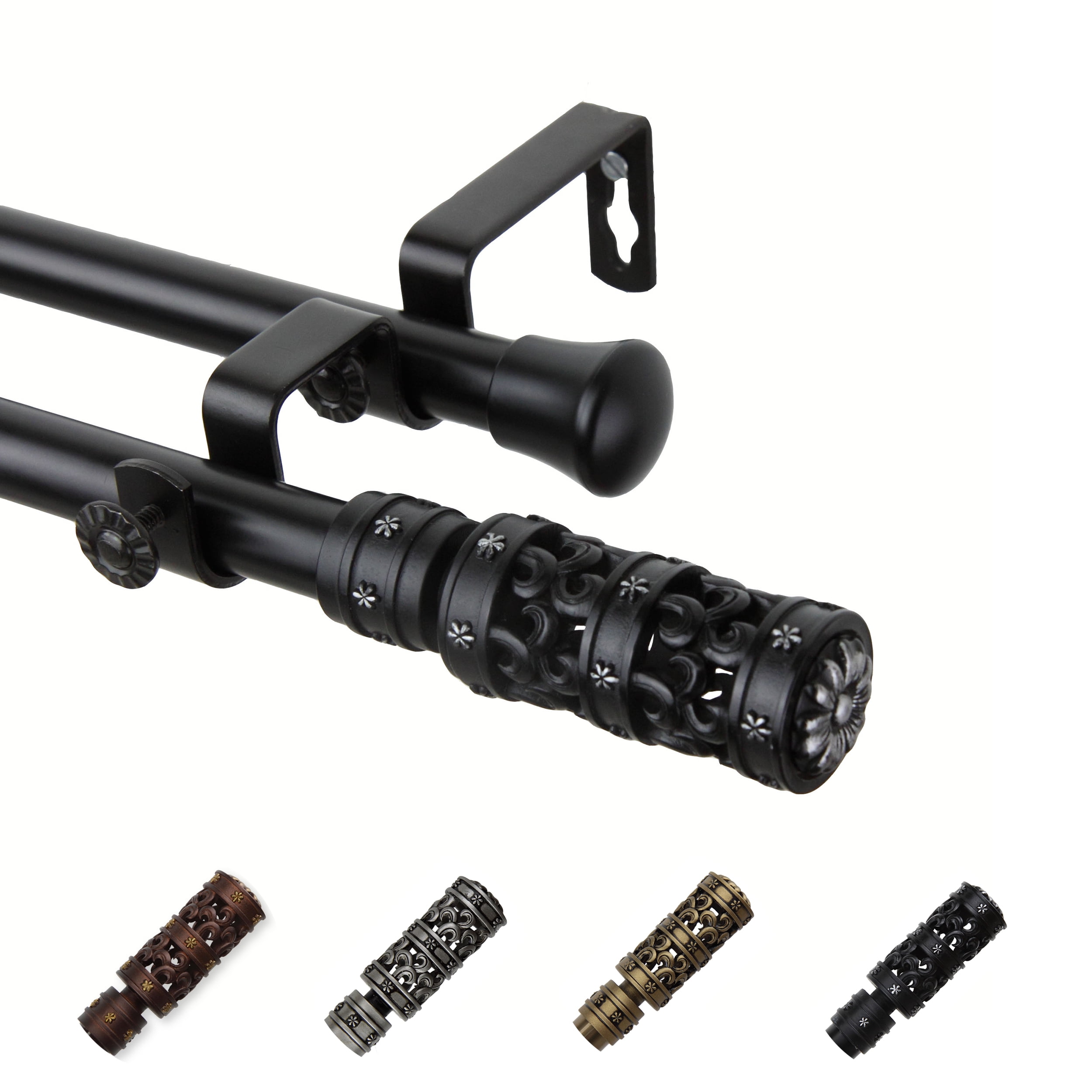13/16" Dia Adjustable 48-84" Rocco Double Curtain Rod in Black