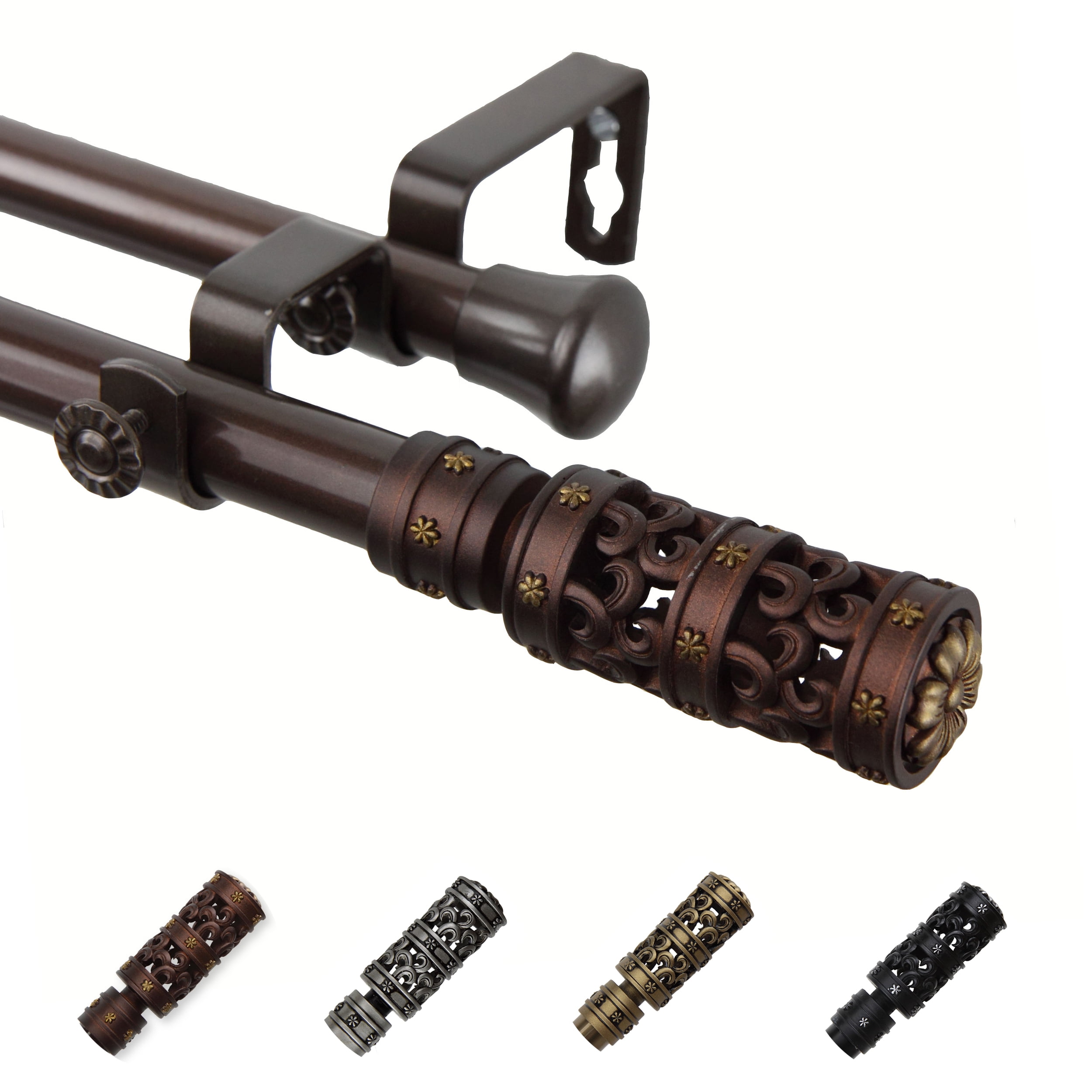 13/16" Dia Adjustable 48-84" Rocco Double Curtain Rod in Cocoa