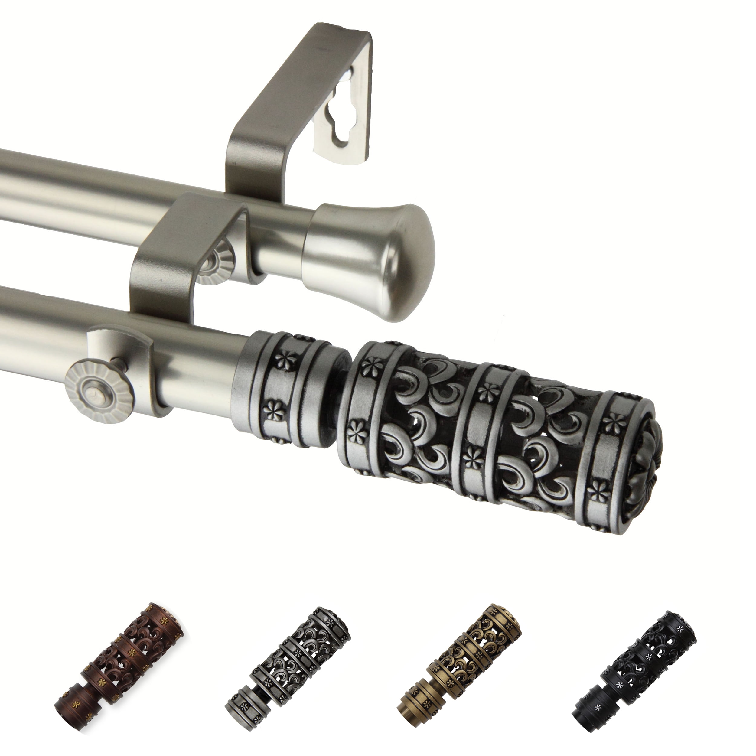 13/16" Dia Adjustable 48-84" Rocco Double Curtain Rod in Satin Nickel
