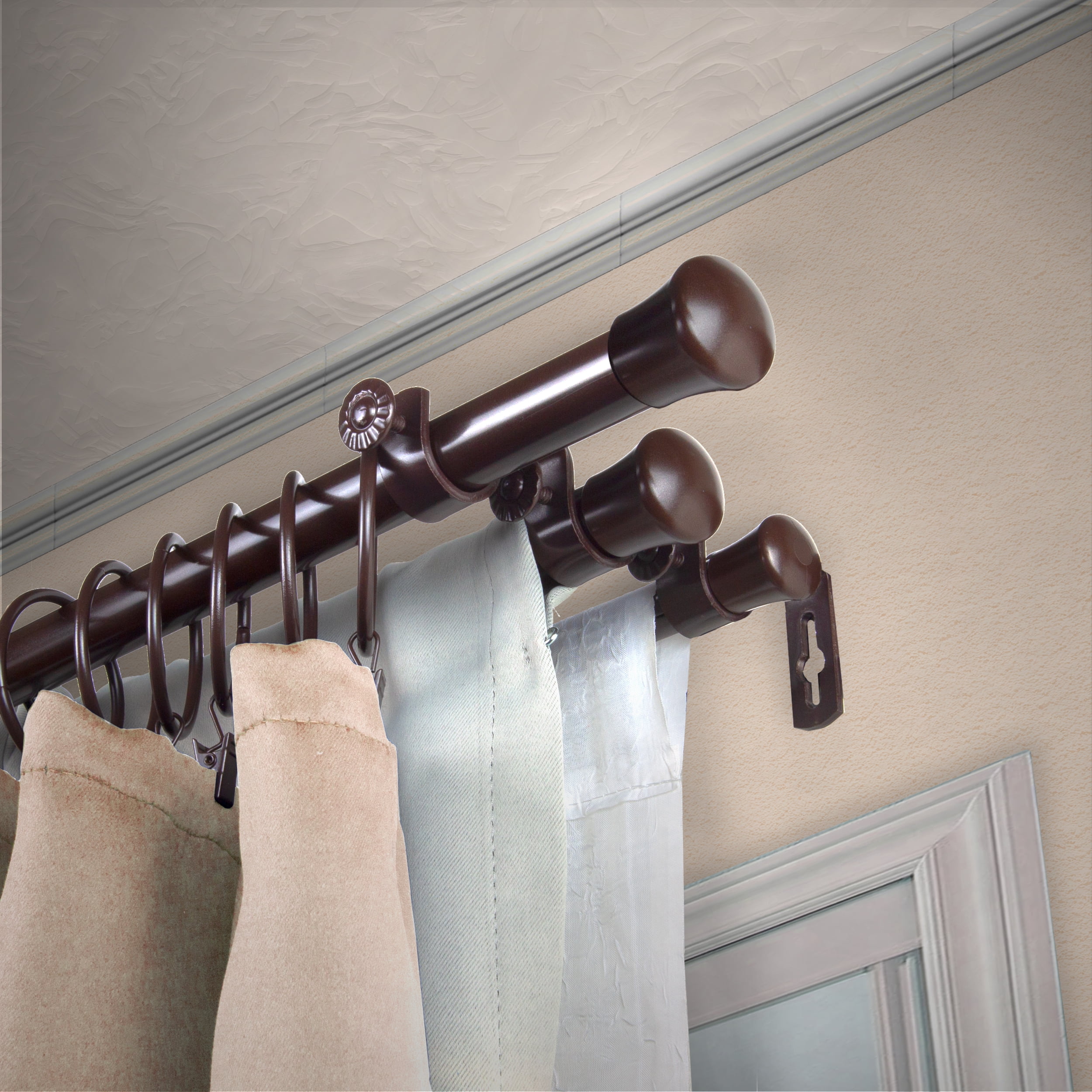 13/16" Dia Adjustable 48-84" Triple Curtain Rod - Cocoa