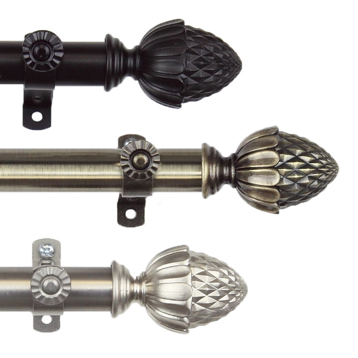13/16" Dia Adjustable 48-84 inch Curtain Rod with Dagan Finials - Antique Brass,(4867-484)