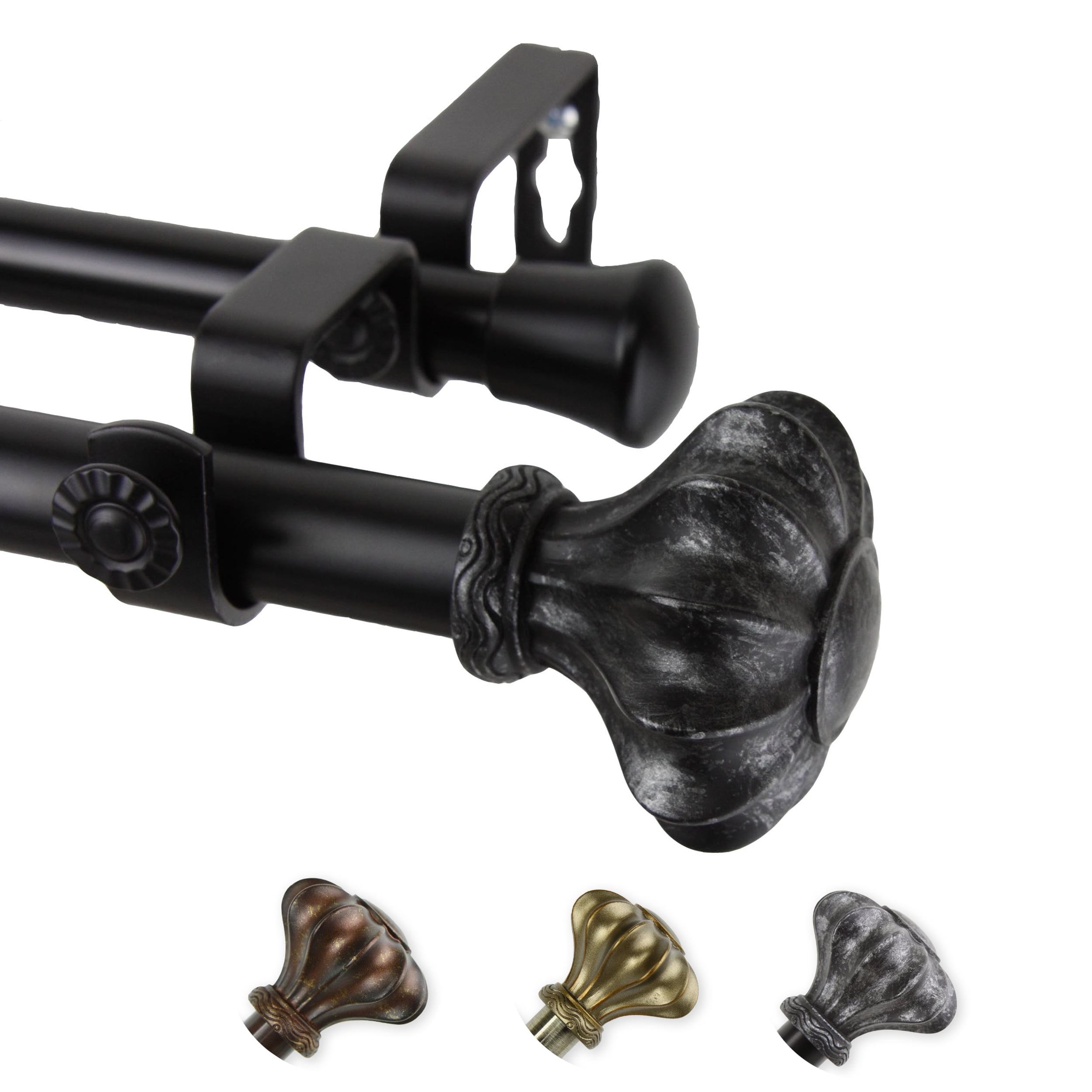 13/16" Dia Adjustable 66-120" Adelina Double Curtain Rod in Black