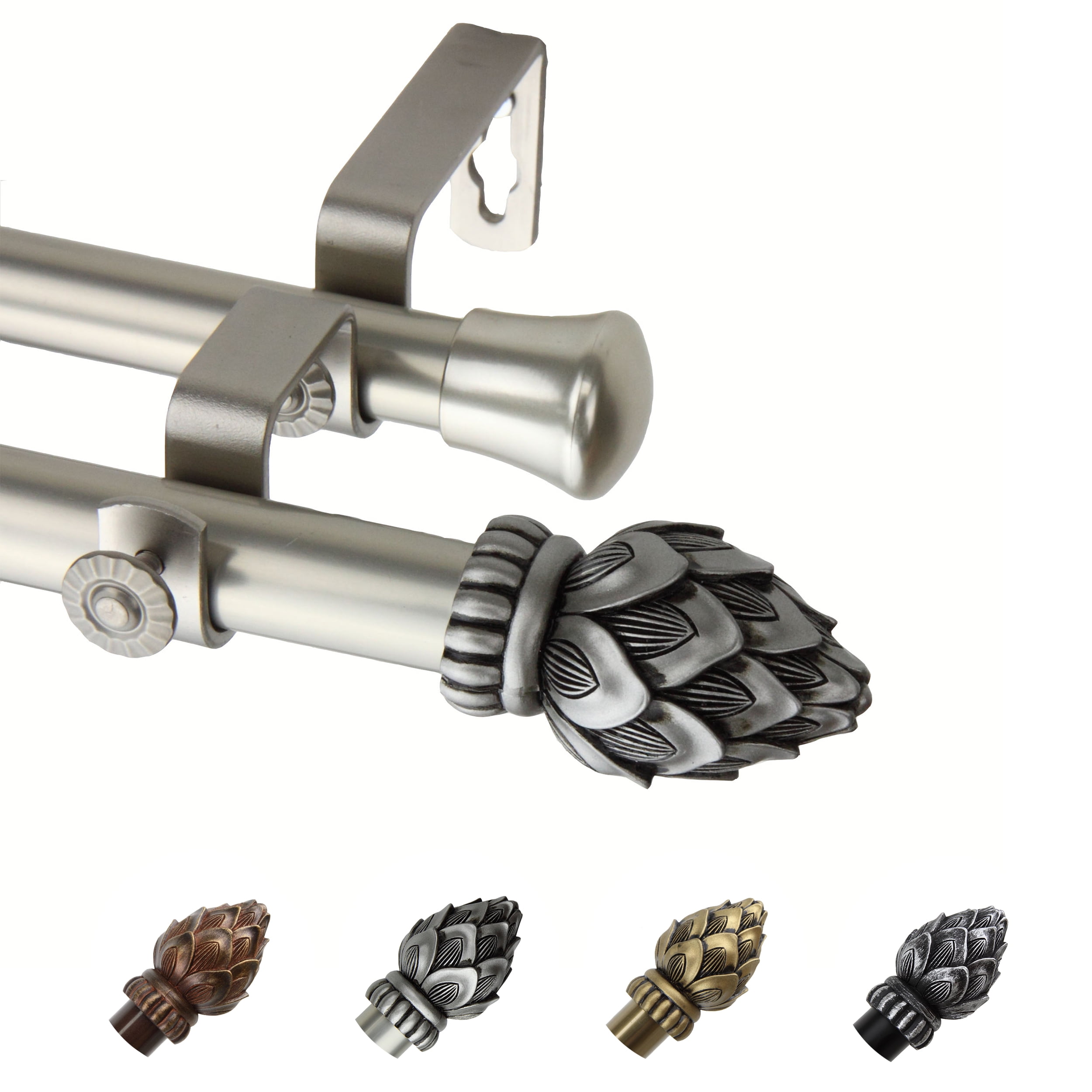 13/16" Dia Adjustable 66-120" Alonzo Double Curtain Rod in Satin Nickel