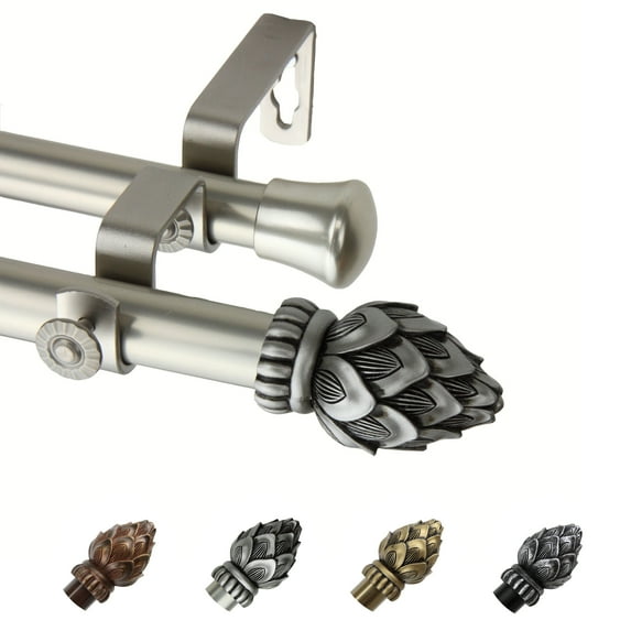 13/16" Dia Adjustable 66-120" Alonzo Double Curtain Rod in Satin Nickel