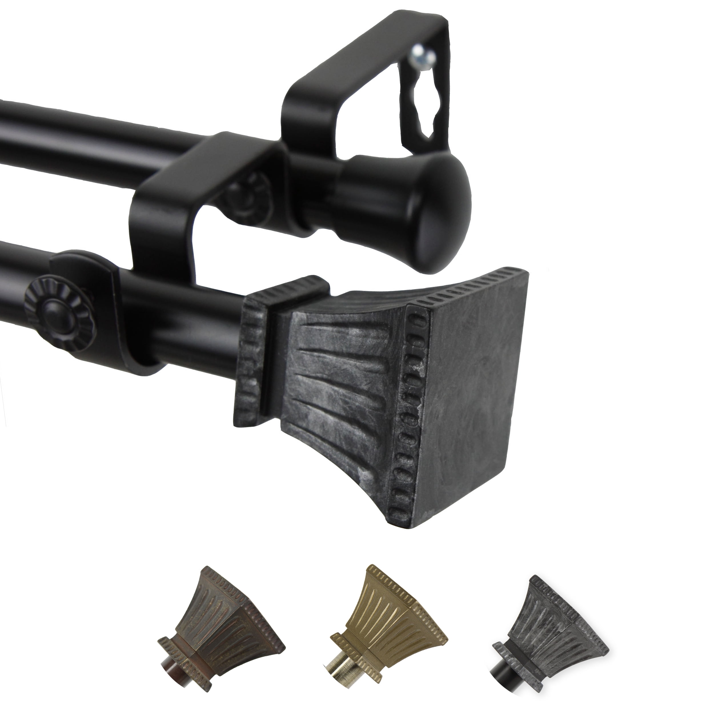13/16" Dia Adjustable 66-120" Amara Double Curtain Rod in Black