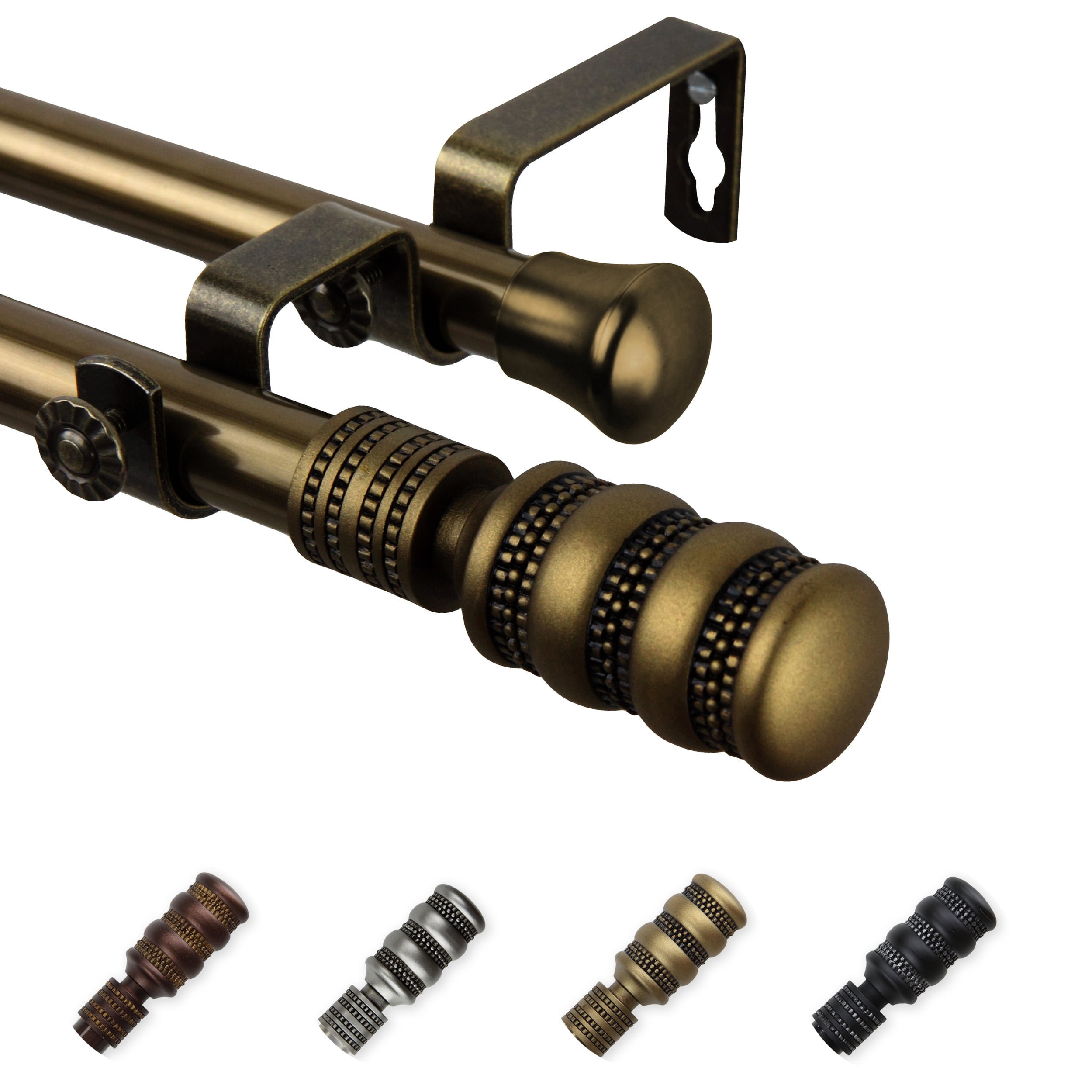 13/16" Dia Adjustable 66-120" Arturo Double Curtain Rod in Antique Brass