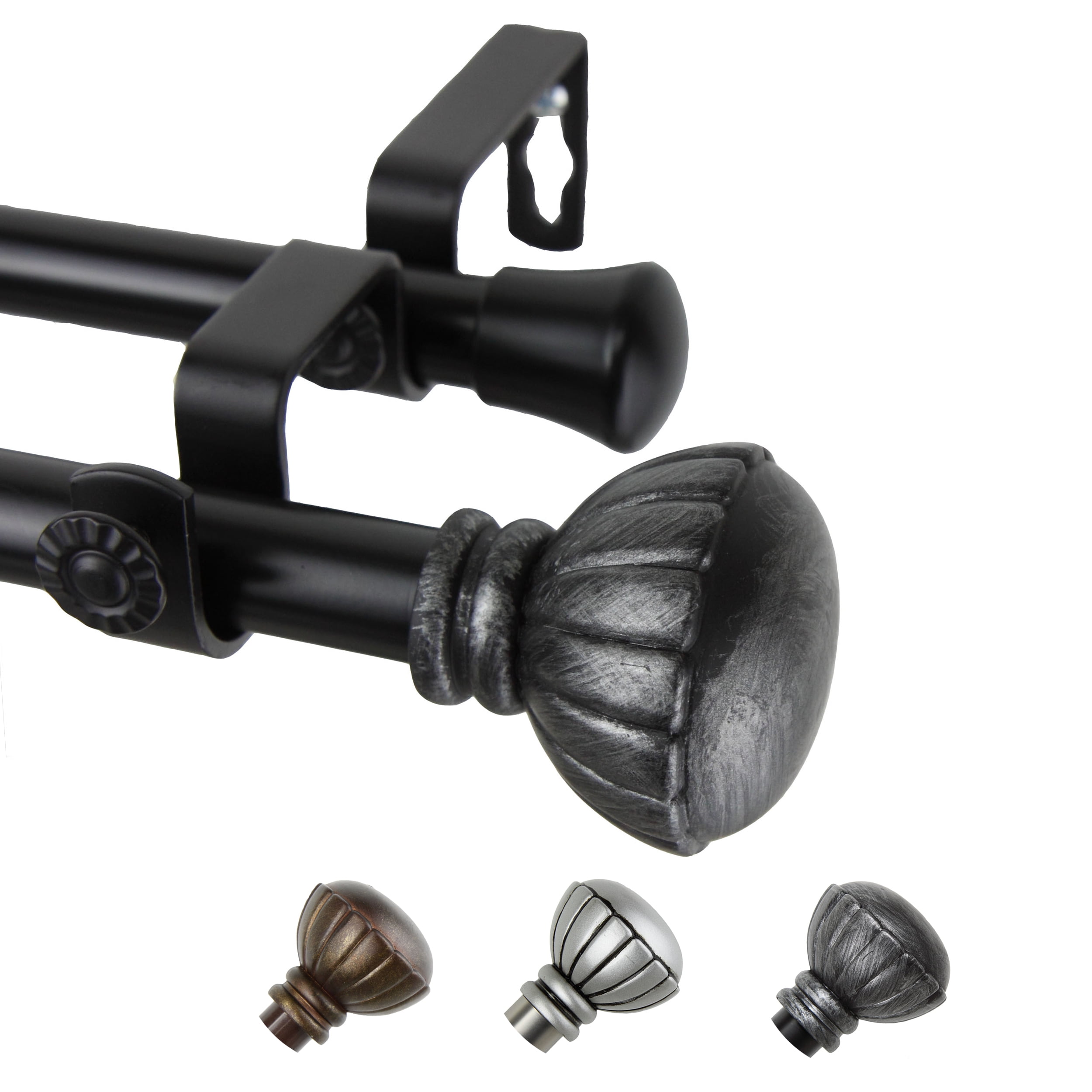 13/16" Dia Adjustable 66-120" Bria Double Curtain Rod in Black