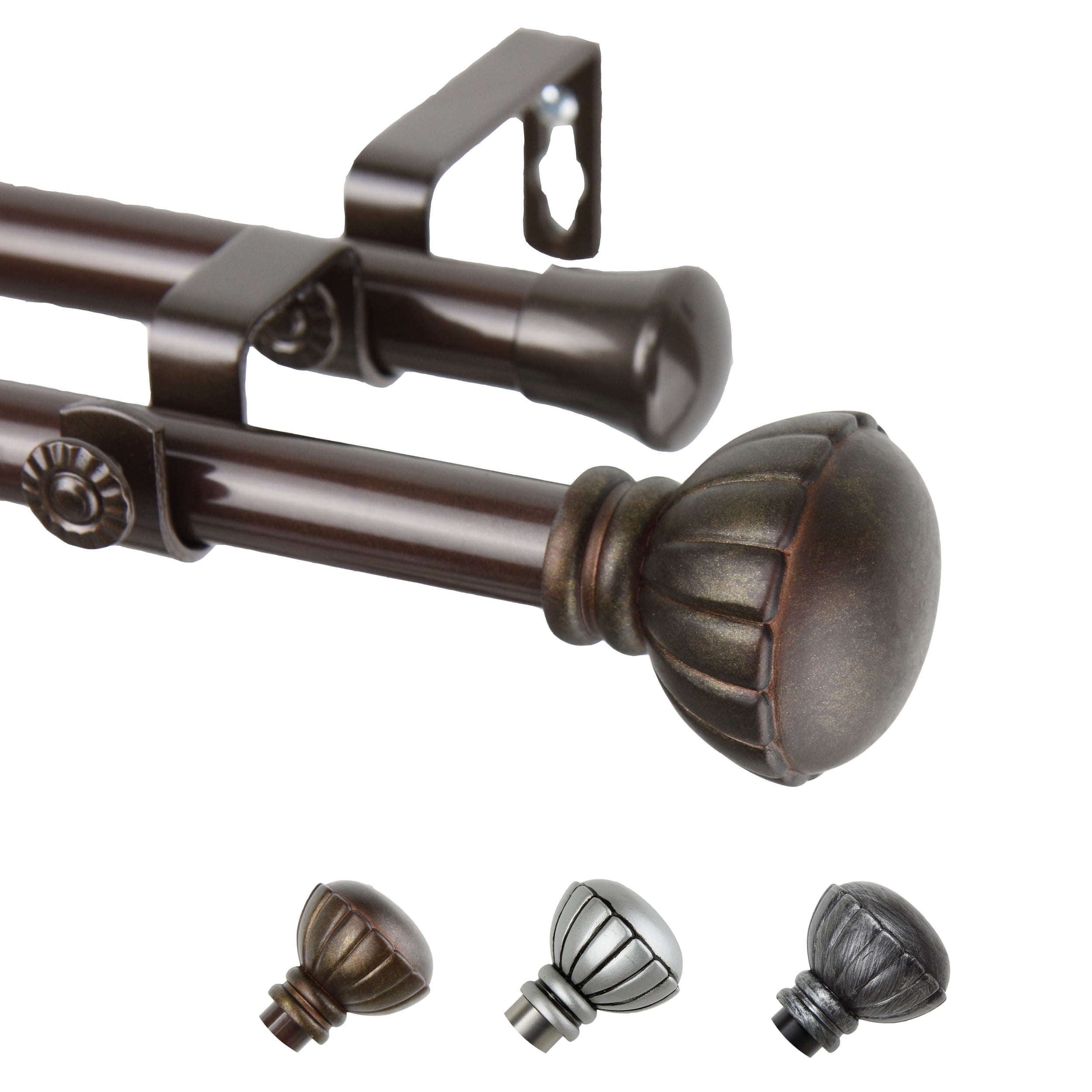 13/16" Dia Adjustable 66-120" Bria Double Curtain Rod in Cocoa