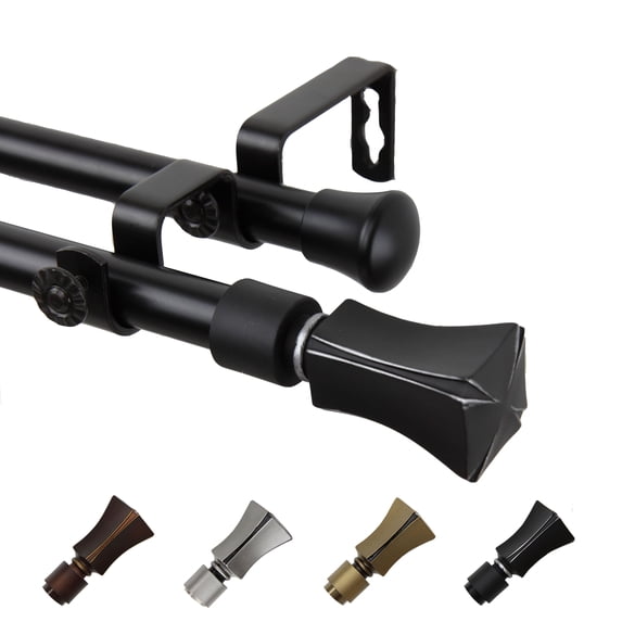 13/16" Dia Adjustable 66-120" Leandro Double Curtain Rod in Black