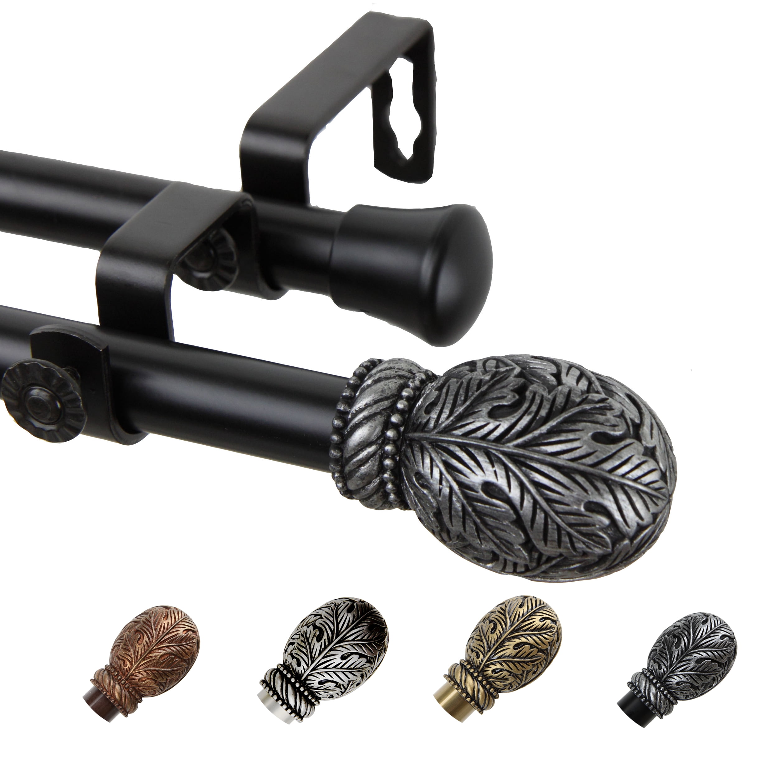 13/16" Dia Adjustable 66-120" Santino Double Curtain Rod in Black
