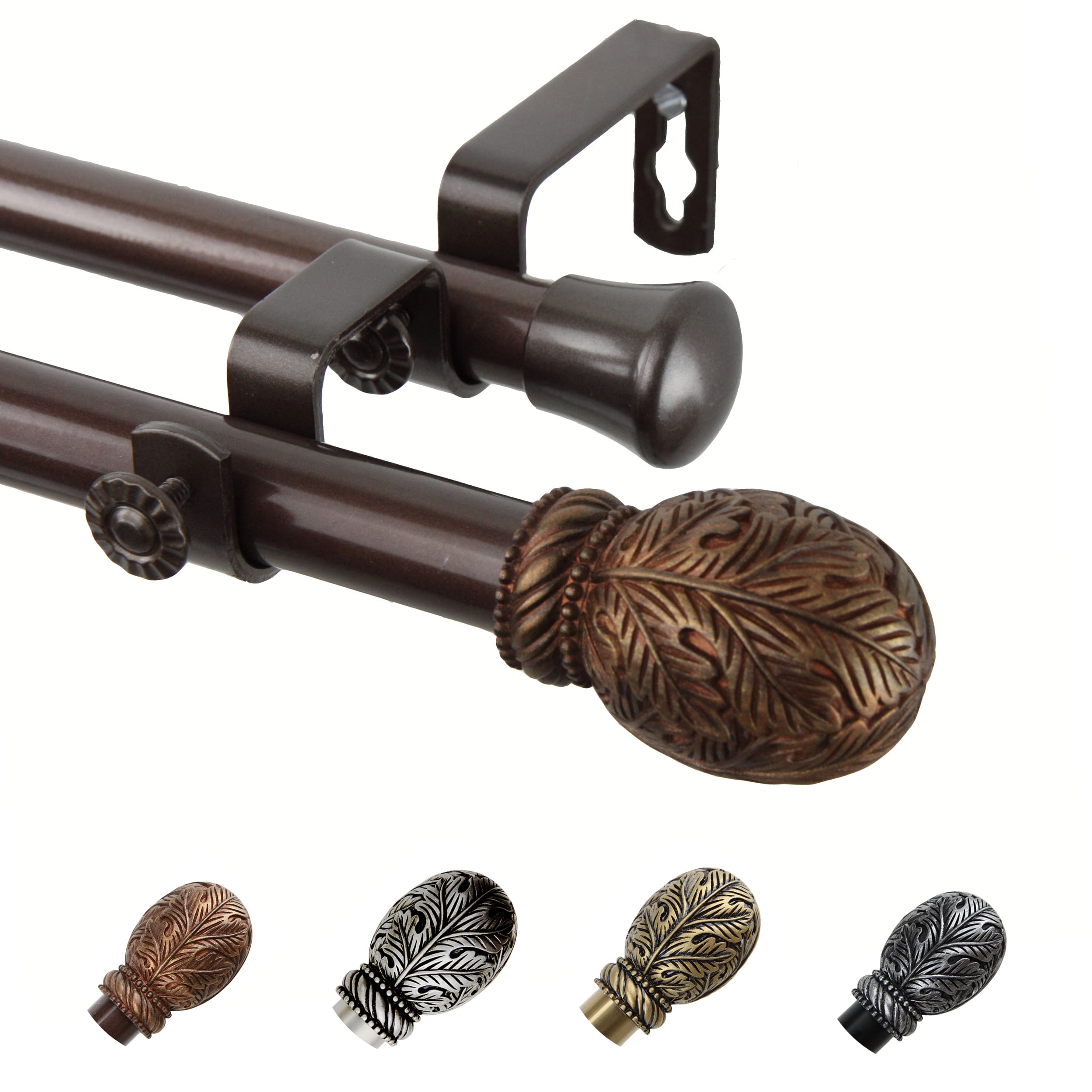 13/16" Dia Adjustable 66-120" Santino Double Curtain Rod in Cocoa