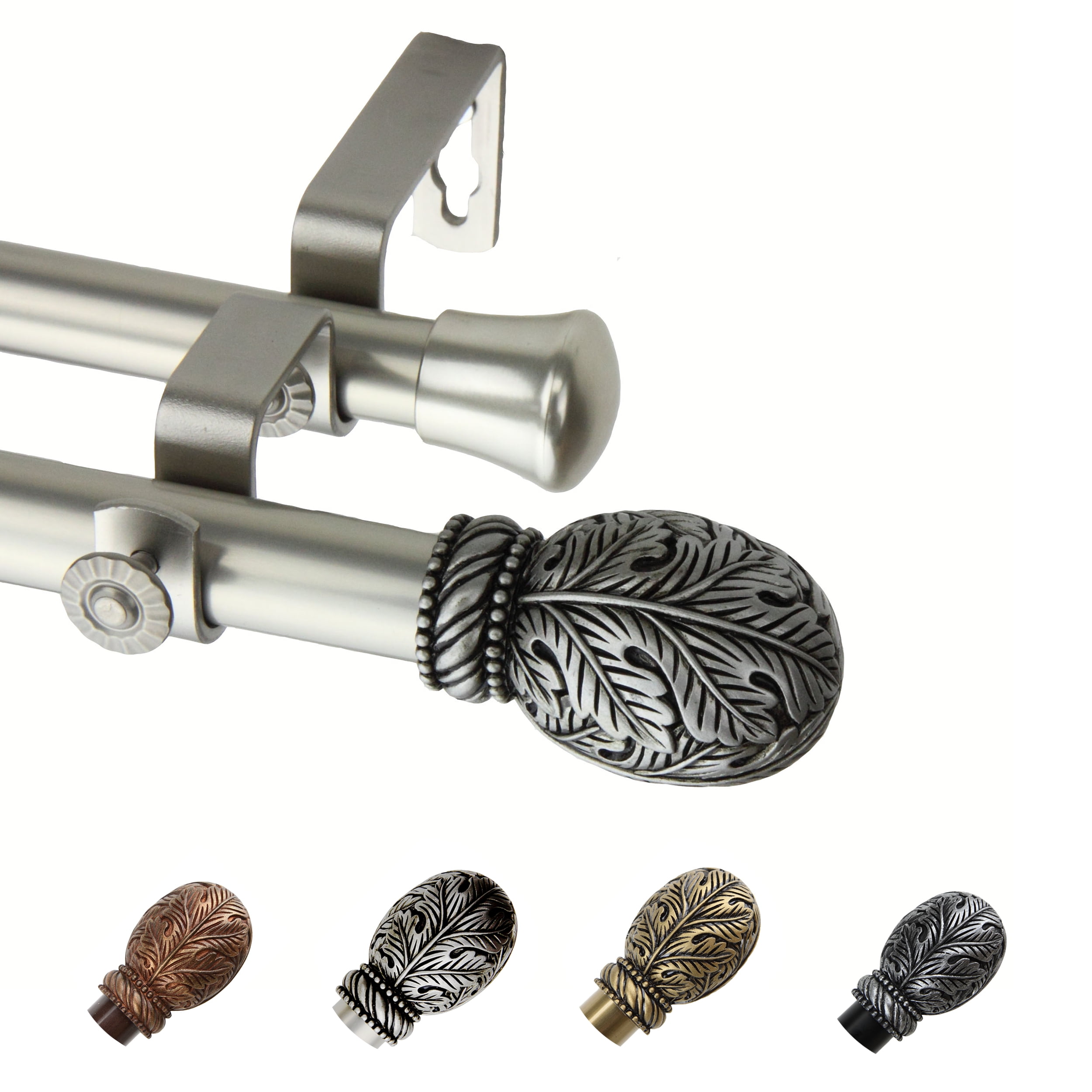 13/16" Dia Adjustable 66-120" Santino Double Curtain Rod in Satin Nickel