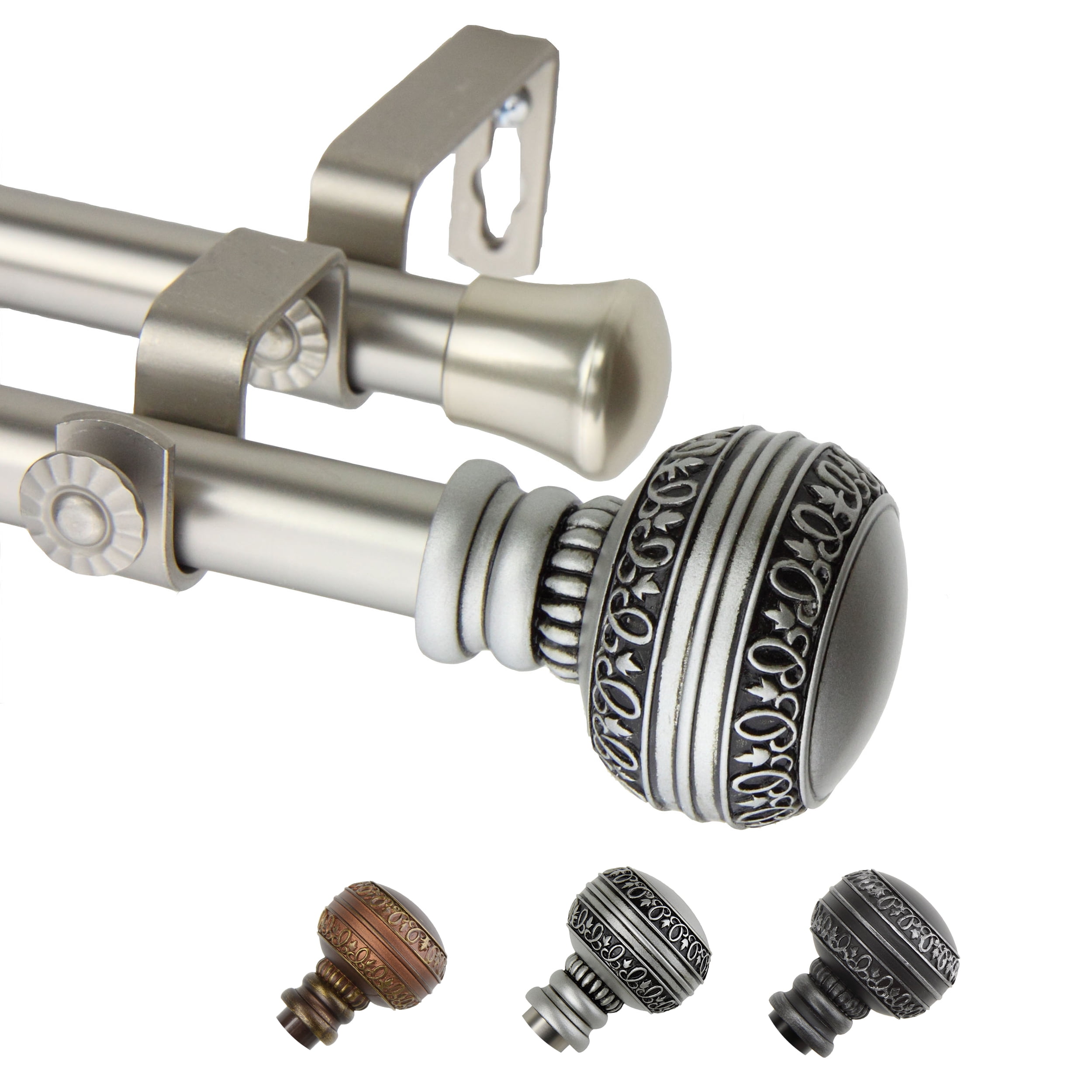 13/16" Dia Adjustable 66-120" Siena Double Curtain Rod in Satin Nickel
