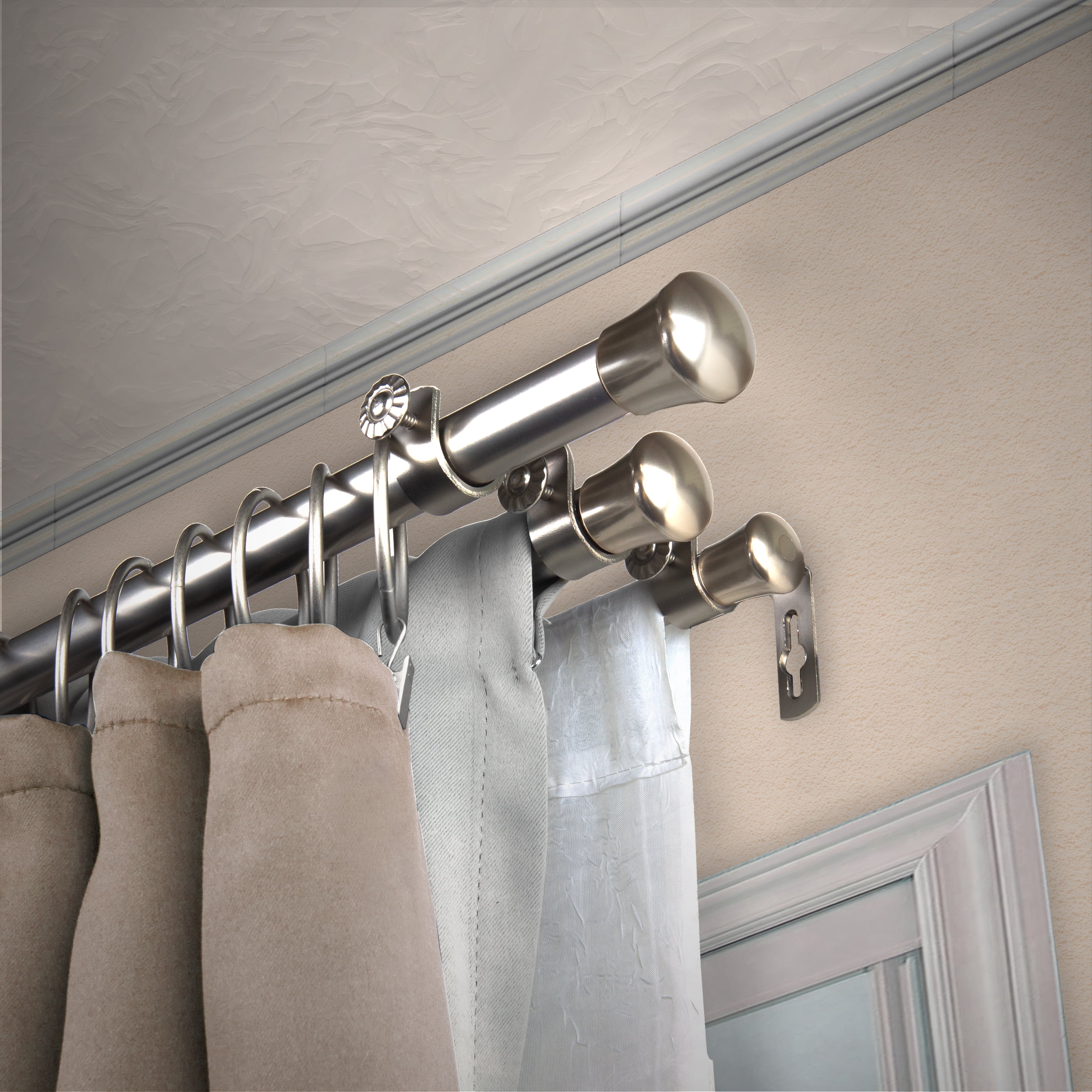 13/16" Dia Adjustable 66-120" Triple Curtain Rod - Satin Nickel