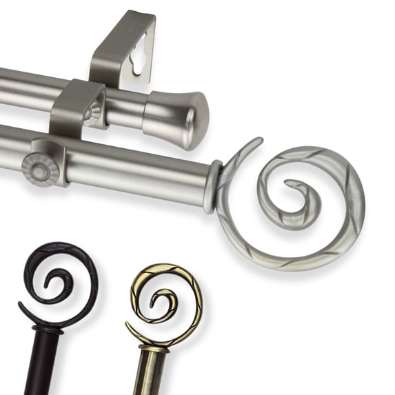 13/16" Dia Adjustable 66-120 inch Double Curtain Rod with Traute Finials - Antique Brass,(4727-664)