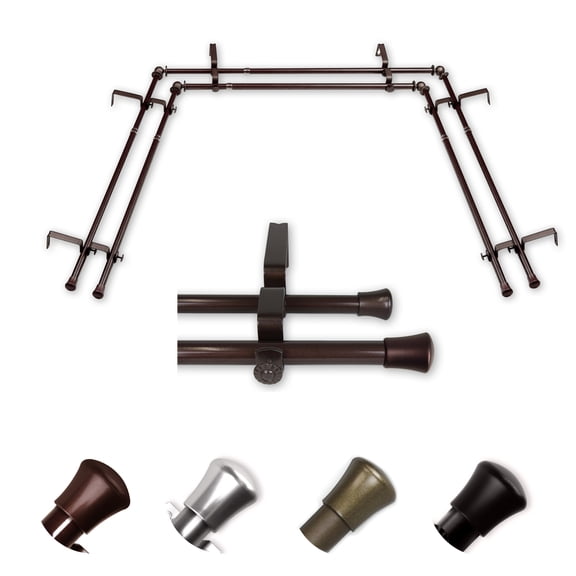 13/16" Dia Bay Window Double Curtain rod, Adjustable 20"-36", 38"-72" - Cocoa,(AWID-Bay-07)