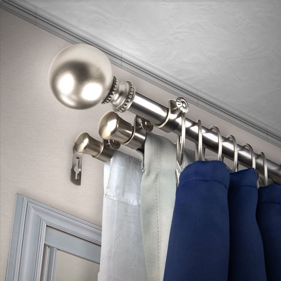 Contemporary Home Living 54-Inch Silver Contemporary Triple Curtain Rod With a Circular Knob