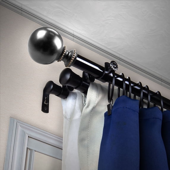 Contemporary Home Living 90" Black Solid Contemporary Adjustable Triple Curtain Rod