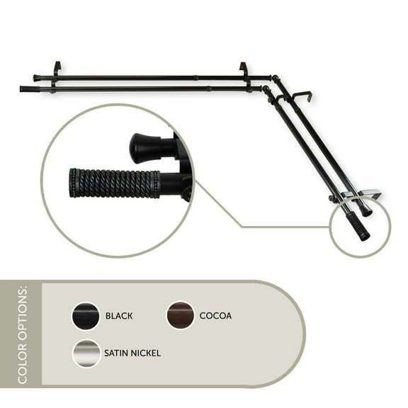 13/16 inch Weaver Corner Window Double Curtain Rod 48-84" - Black