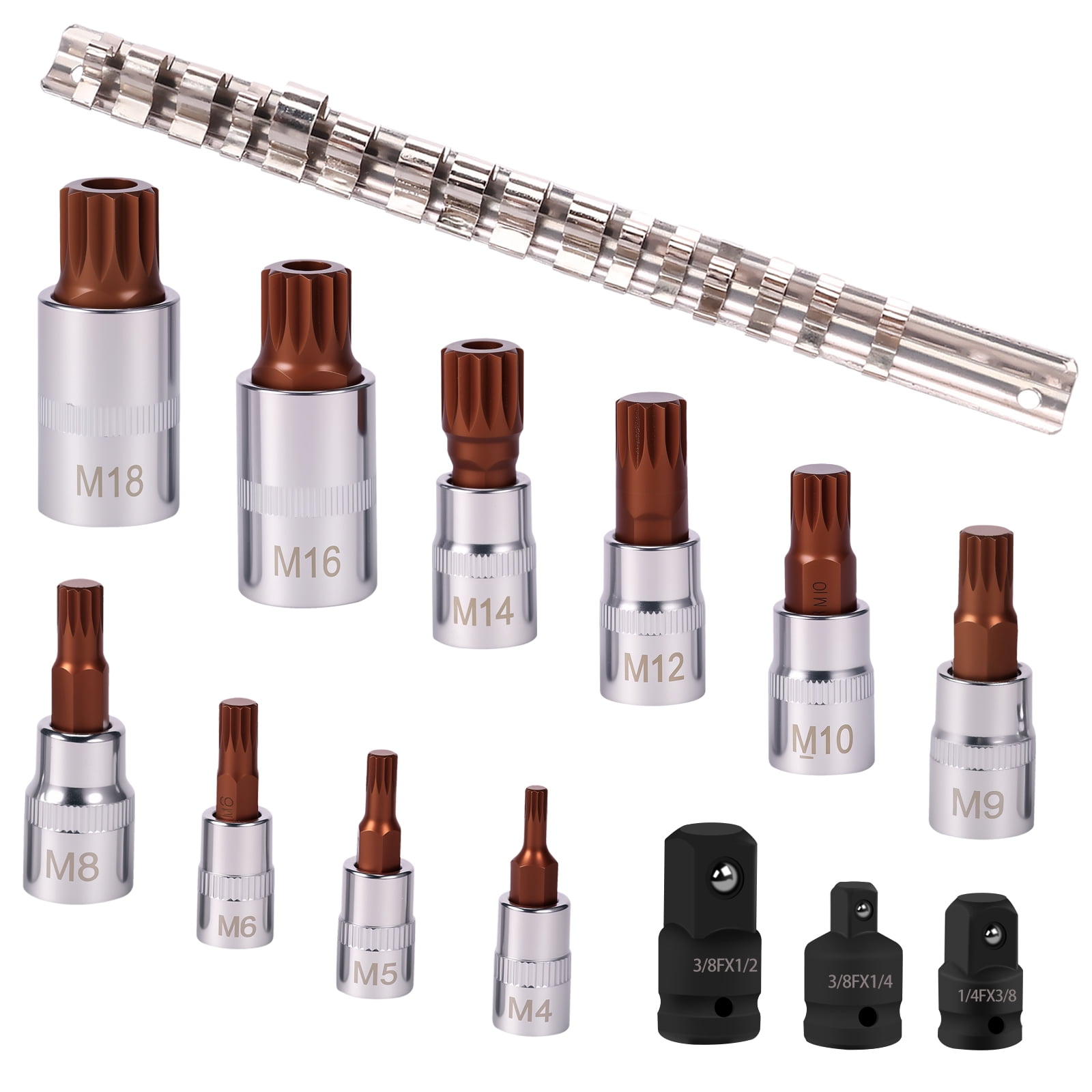 13/16Pcs Impact Socket Set with Socket Adapter S2 Steel 1/4 Inch 3/8 ...