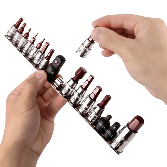 13/16Pcs Impact Socket Set with Socket Adapter S2 Steel 1/4 Inch 3/8 Inch 1/2 Inch Drive Triple Square Spline Bit Socket Set H2-H14 Hex Allen Bit Socket Set H2-H14 for Automotive Repair