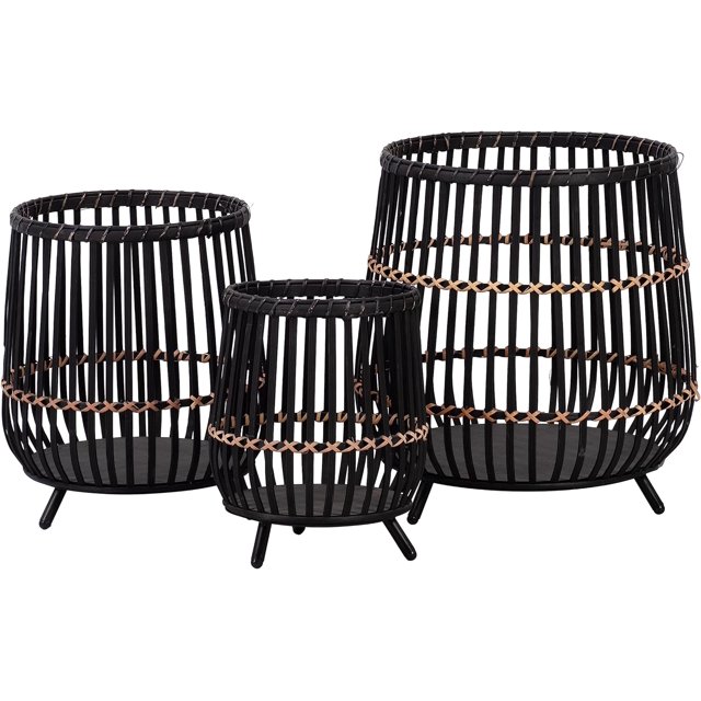 13"/17"/19" Set of 3 Bamboo Wood Planters on Stands, Indoor Outdoor