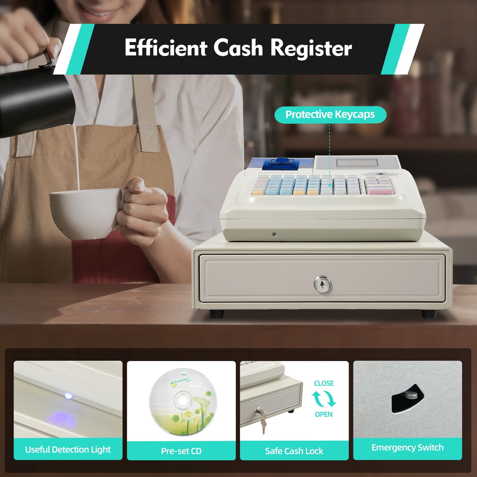 13.18*4.72in Electronic Cash Register 48 Keys Cash Management System ...