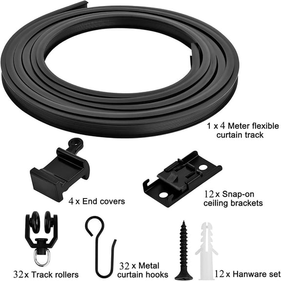 13.1FT Bendable Curtain Track Set, Heavy Duty Silent Gliding Rail System with Hardware for Home Window Curtains