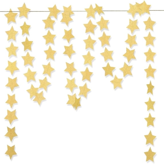 13.1Ft Glitter Star Garland Banner Decor,4Pcs Gold Twinkle Star Banner Backdrop for Wedding,Shining Hanging Decoration for Anniversary,Holiday