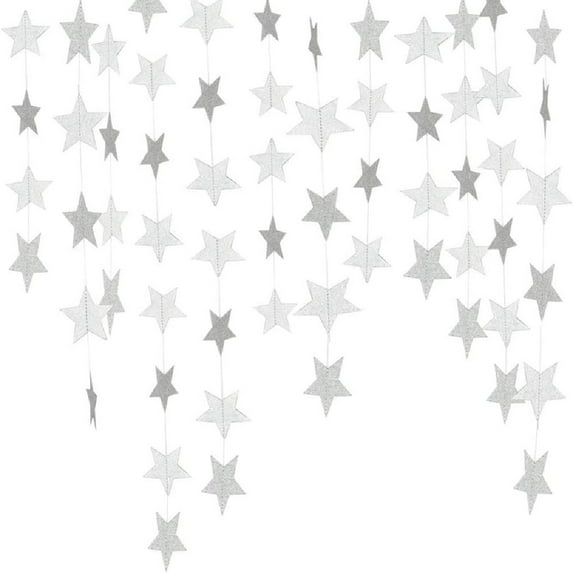 13.1Ft Star Banner Backdrop,Silver Reusable Glitter Star Paper Bunting Banner for Birthday Decoration,4Pcs Hanging Backdrop Decor for Holiday