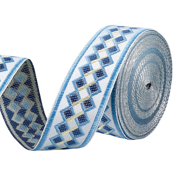 13.1Yard Vintage Embroidered Ribbon 1-3/8 inch Wide Polyester Dark Blue Color Jacquard Geometric Curtain Trim Ribbon