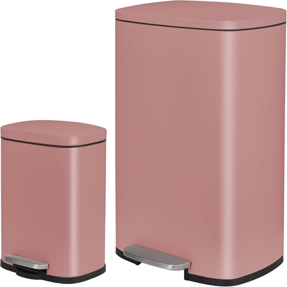 13.2+1.3 Gallon Trash Can Combo Set, Stainless Steel Garbage Bin with Pedal, Removable Inner Waste Bucket, Anti-Fingerprint, Soft-Close Locking Lid Dustbin for Kitchen, Bathroom, Office,Trash can