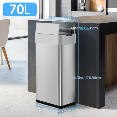 13.2/15.9/18.5/21.1 Gallon Motion Sensor Trash Can - Touchless Stainless Steel Bin with Soft-Close Lid for Kitchen Office