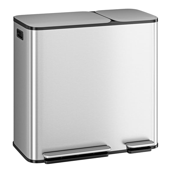 13.2 5.2 Gallon Dual Compartment Step Trash Can, Stainless Steel Recycling Garbage Bin with Soft Close Lid & Removable Inner Buckets, Hands-Free Kitchen Waste Sorting Bin